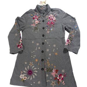 New Johnny Was Celestia Embroidered Coat Womens L Wearable Art Fairy Boho Whimsy